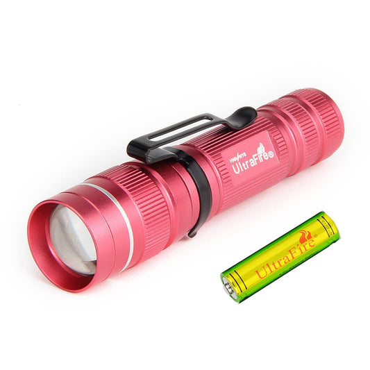 ULTRAFIRE Small Tactical LED Flashlight with AA Battery, 300 Lumens 3 Modes Adjustable Focus Bright Mini EDC Flashlight for Kids Camping Outdoor, J3 (Pink)