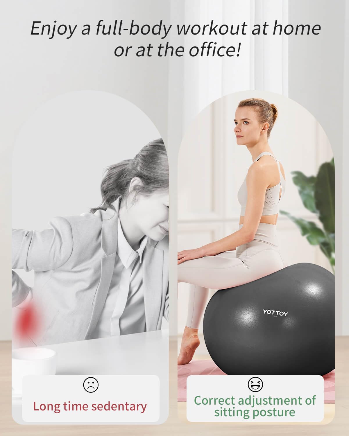 YOTTOY Anti-Burst Exercise Ball for Working Out, Yoga Ball for Pregnancy,Extra Thick Workout Ball for Physical Therapy,Stability Ball for Ball Chair Fitness with Pump (Dark)