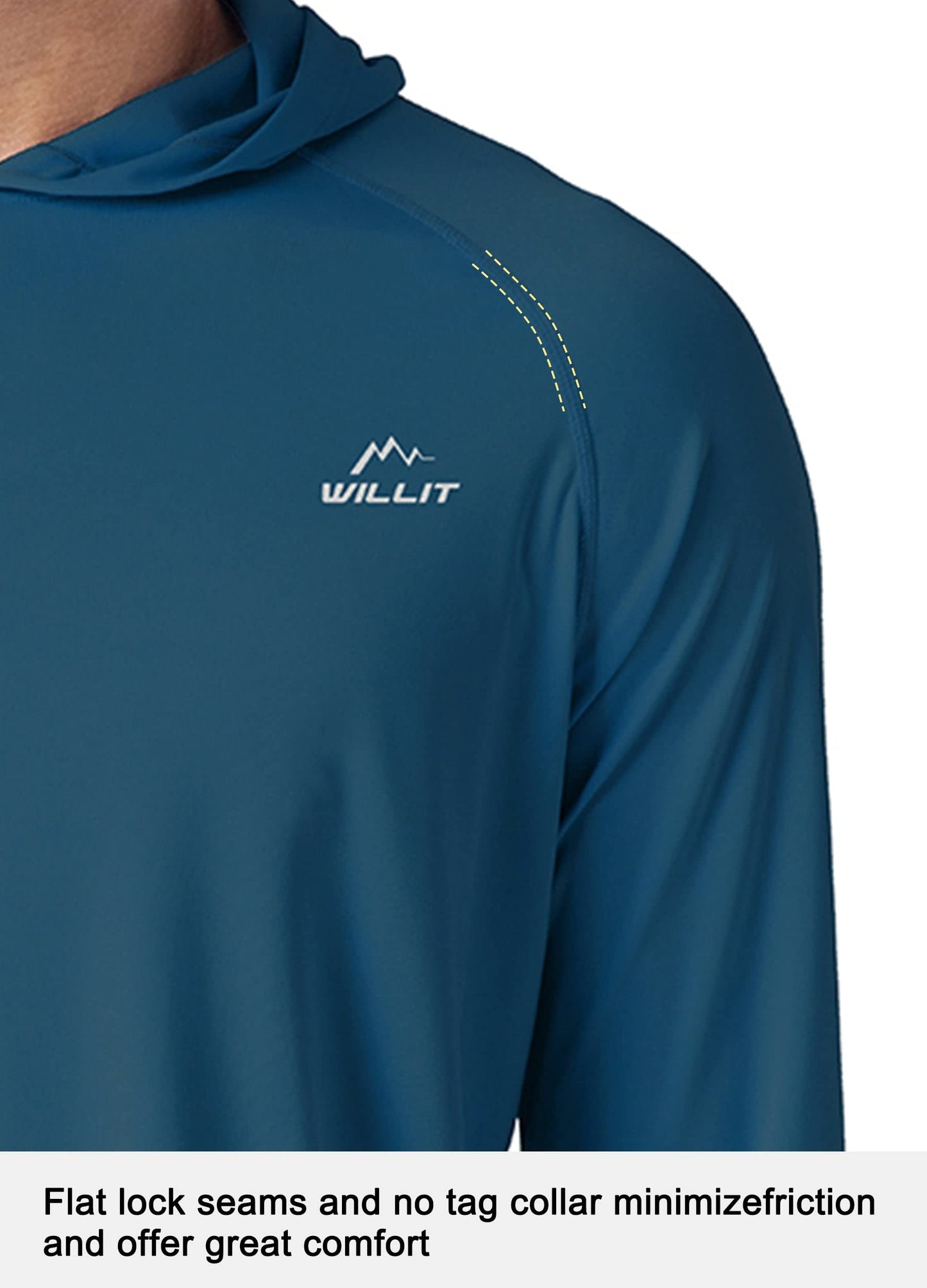 Willit Men's UPF 50+ Sun Protection Hoodie Shirt Long Sleeve Rash Guard Fishing SPF Outdoor UV Shirt Lightweight Pocket Ocean Blue L