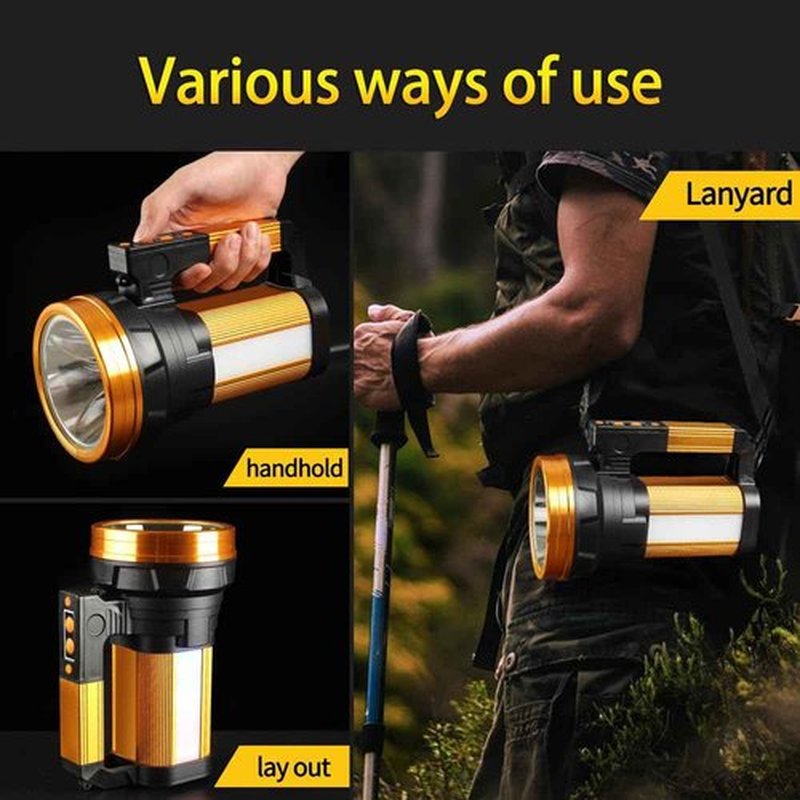 KINQILIN Rechargeable 2000LM Spotlight Flashlight 13600mAh LED Spotlight IP67 Waterproof Handheld Flashlight with Double Side Lights Modes LED Flashligth Outdoor Huting Boat