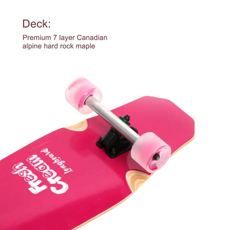 WHOME Pro Design 44 Inch Longboard Skateboard Complete - Dancing Free Style Slide Cruiser - Fresh Cream Longboards for Adult Kid & Beginner
