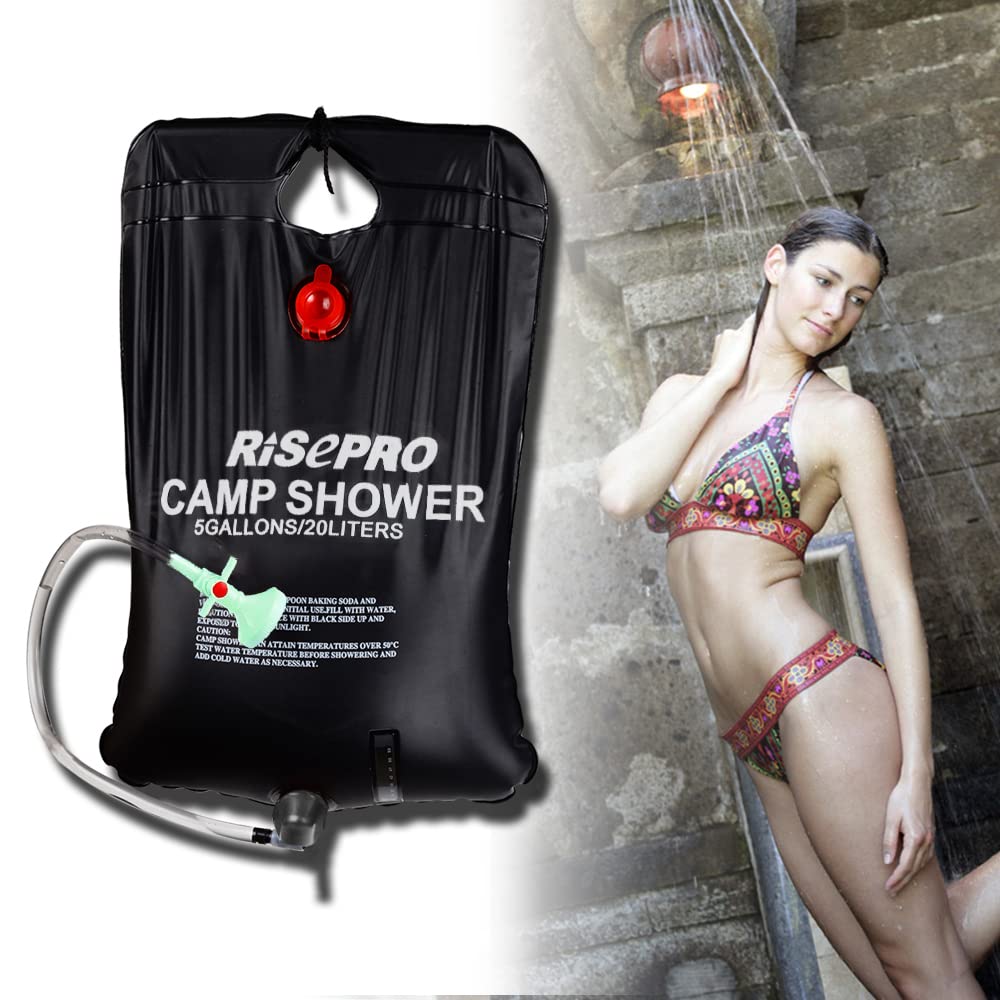 Solar Shower Bag, RISEPRO® 5 gallons/20L Solar Heating Camping Shower Bag Temperature Indicator Hot Water 45°C Hiking Climbing C1004