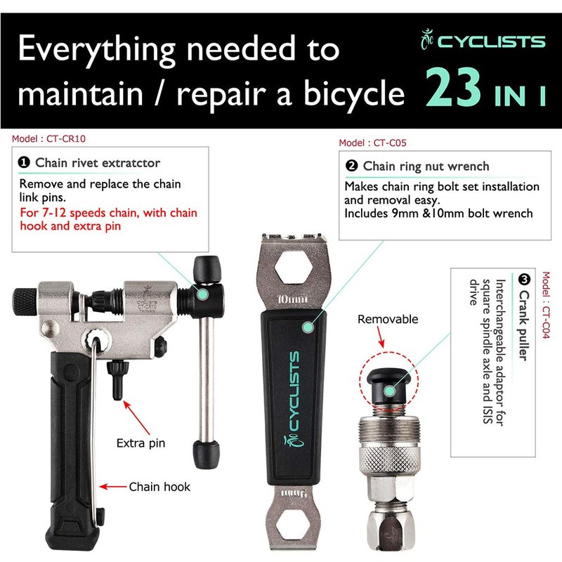 23 Piece Bike Tool Kit - Bicycle Repair Tool Box Compatible - Mountain/Road Bike Maintenance Tool Set with Storage Case