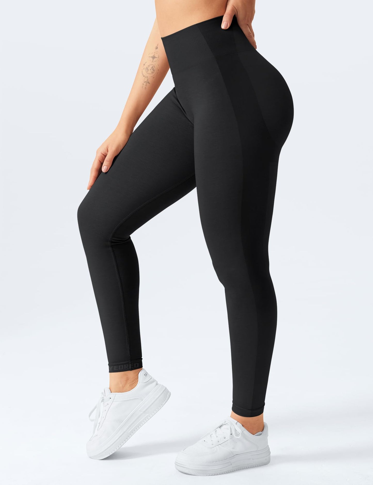 YEOREO Women Seamless Workout Leggings Gym High Waist Smile Contour Yoga Pants Black S