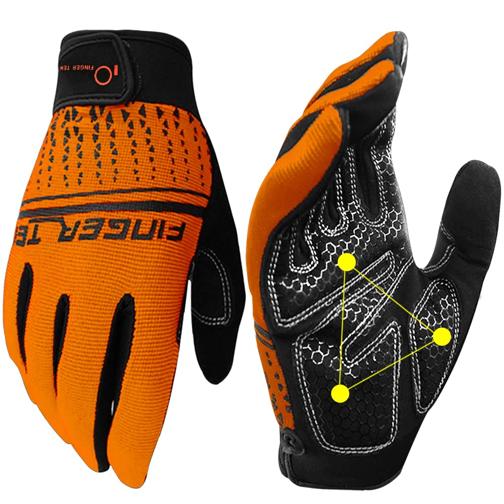 Gym Gloves Full Finger for Men Women, Full Hand Workout Exercise Weight Lifting Gloves Male Female, Non Slip Fitness Gloves Extra Grip for Cycling Climbing Hiking (Orange, M)