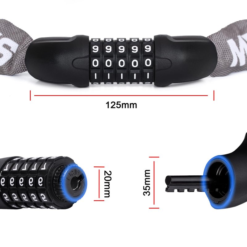 MEETLOCKS Bike Chain Lock,3.2 Feet Blue 5 Digit Combination High Security Anti Theft Lock,Heavy Duty Resettable Keyless Bicycle Lock for Bicycle Scooter Motorcycle Door Gate