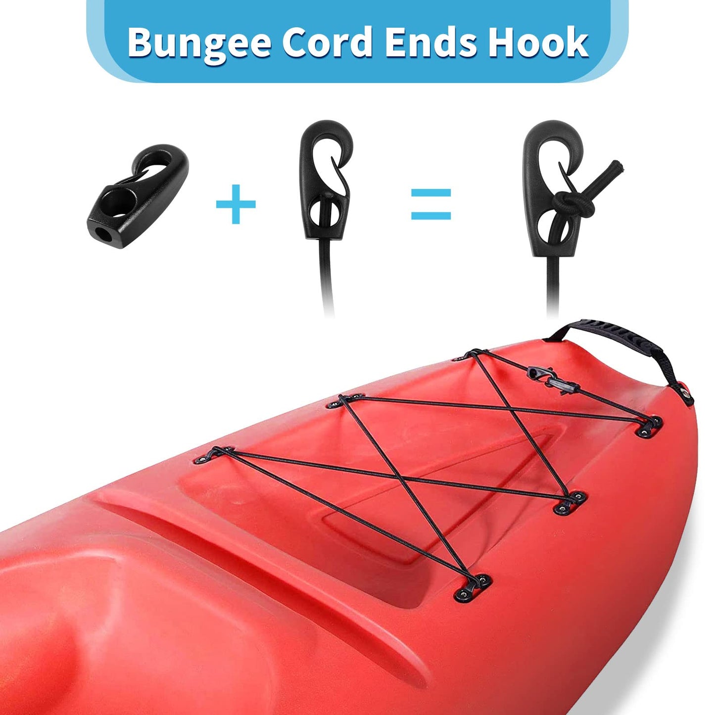 Kayak Deck Rigging Kit 8 Feet Bungee Cord with Bungee Cord Ends Hooks and Fishing D-Ring with 304 M6 Screw and 6 J-Hooks for Kayak Boat Canoe Outfitting Fishing Camping Kit