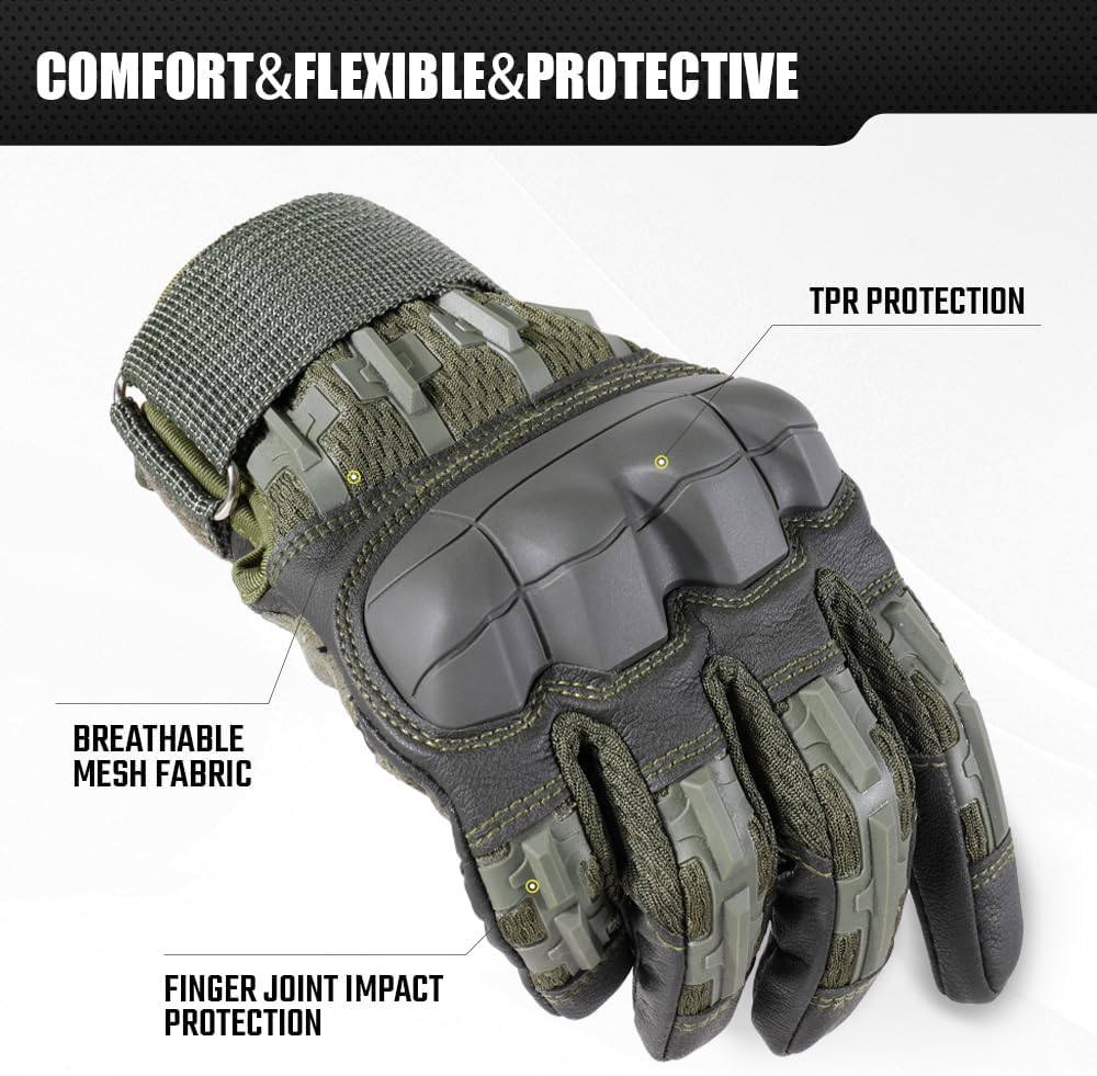 Tactical Gloves for Men - WTACTFUL Rubber Guard Touchscreen | Airsoft, Motorcycle, Hunting