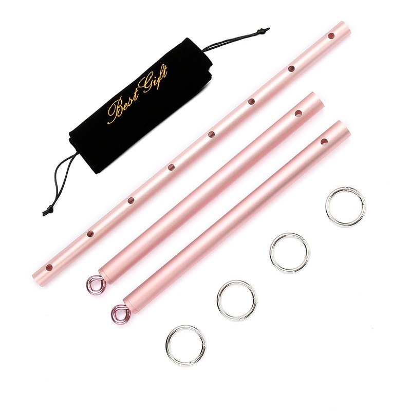 Spreader Bar Set, Stainless Steel Bar Adjustable with 4 Fur Straps Set, Expandable Training Bars Metal Exercise Fitness Home Gym Gear, Workout Bar (Rose Gold+Pink)