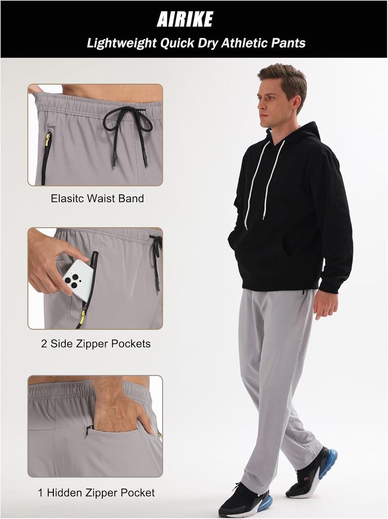 Men's Hiking Pants - Water Resistant Quick-Dry Lightweight Outdoor Sweatpants with Zipper Pockets | Elastic Waist