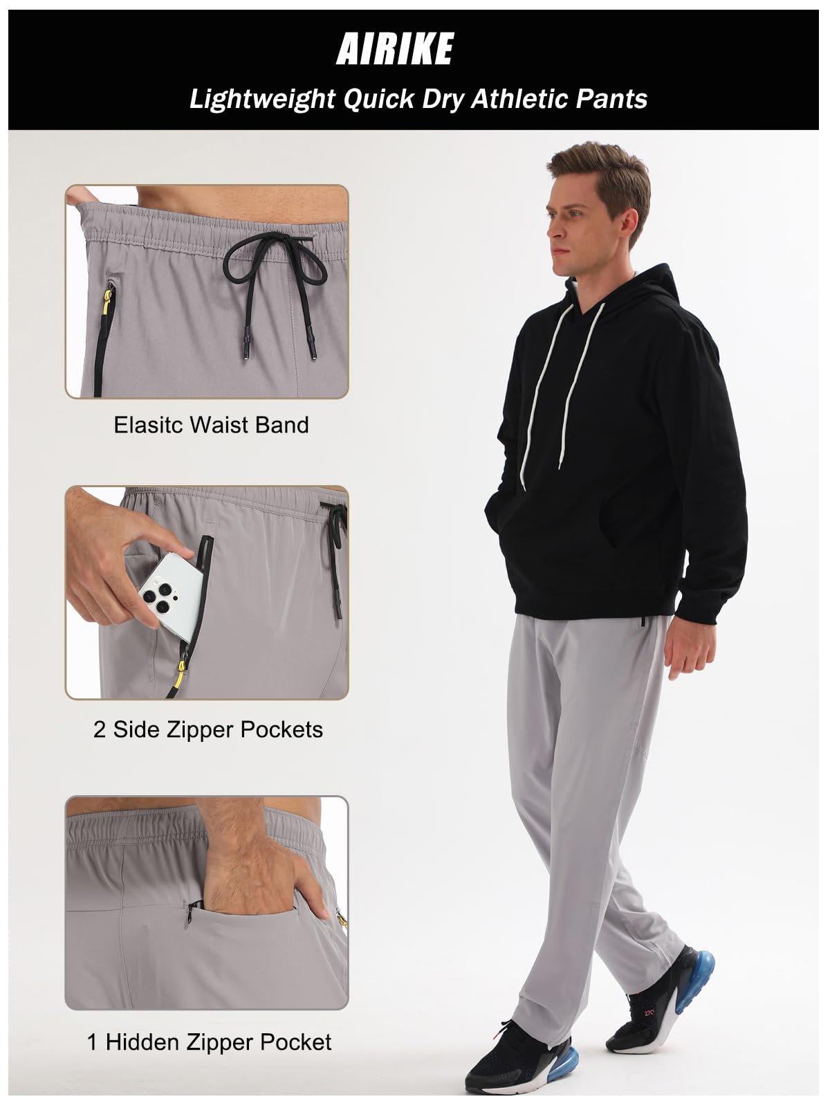 Pants for Men Quick Dry Polyester Lightweight Athletic Hiking Gym Casual Elastic Waist Sweatpants with Pockets