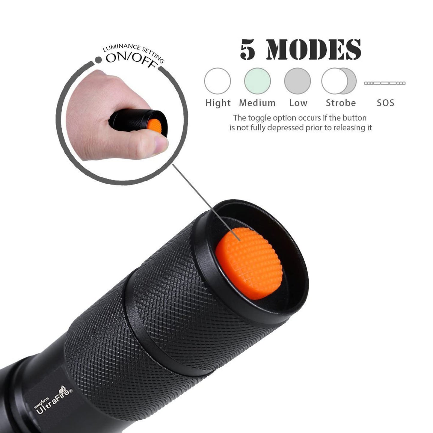 ULTRAFIRE A100 Tactical LED Flashlight Mini,800 Lumen Hunting Handheld Flashlight Focusable 3 Colors Exchange Glass Lens (Generate RED or Green Light)