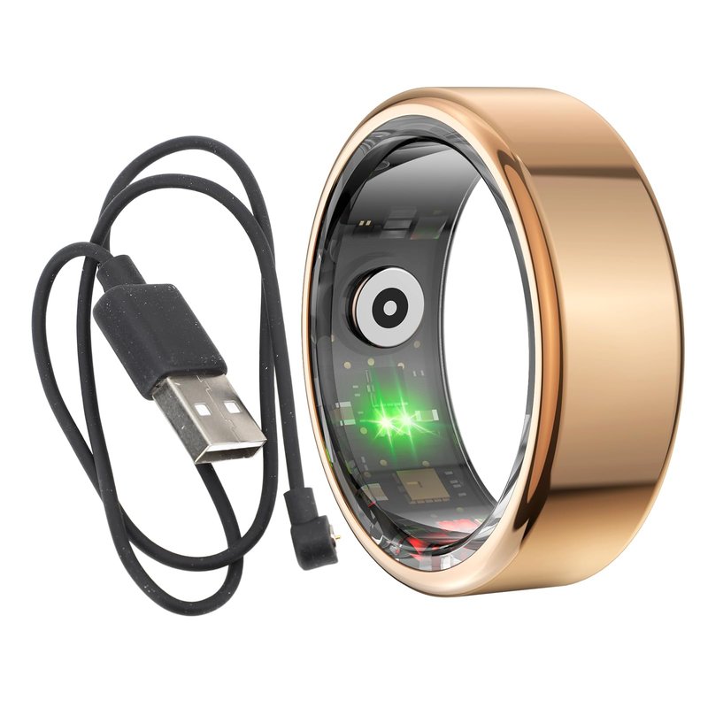 ASHATA Smart Ring Fitness, IP68 Waterproof Wearable NFC Smart Ring Sleep Tracking Body Temperature Monitor Pedometer Tracking Ring Ebook Page Turning Music Control (8), Rose Gold, ASHATAyn5qc03osi-15