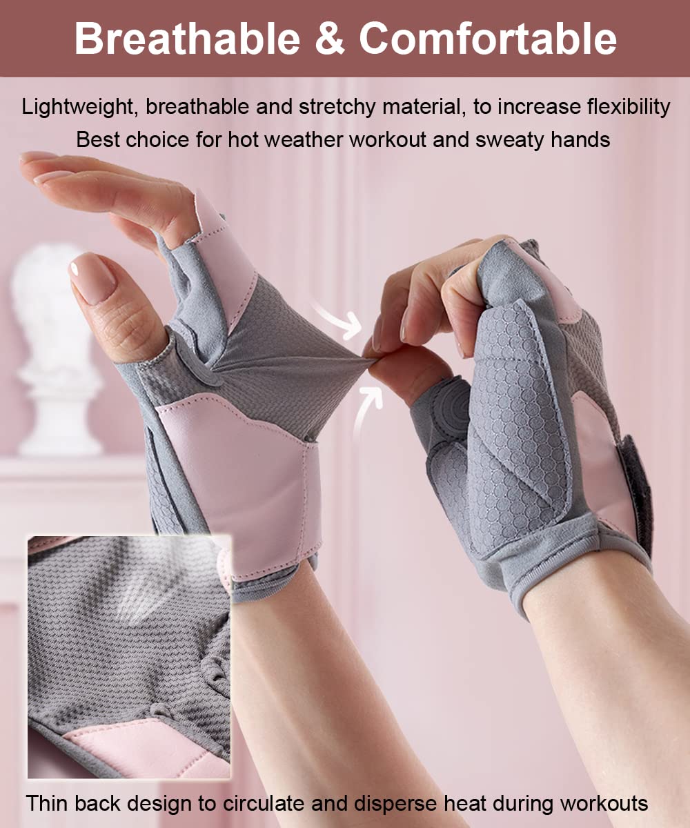 SUJAYU Workout Gloves Women, Gym Gloves for Women Gym Gloves for Working Out, Weight Lifting Gloves for Women Fitness Gloves, Guantes para Gym Mujer (Grey, Medium)