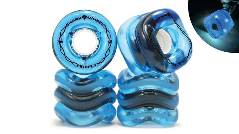 Shark Wheel 70mm 78a Longboard Cruising Wheels, DNA Formula, Set of 4 Wheels (Transparent Blue with Blue Lights, 70mm)