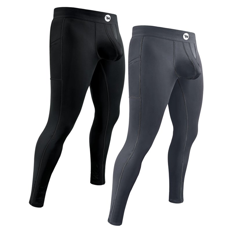 Real Men 28in Nylon Leggings B Pouch Med 2pk Blk/Gry Thermal Underwear For Men Men's Thermal Underwear Set Mens Leggings Mens Compression Pants Calzoncillos Para Hombres Mesh Base Layer Men's Tights