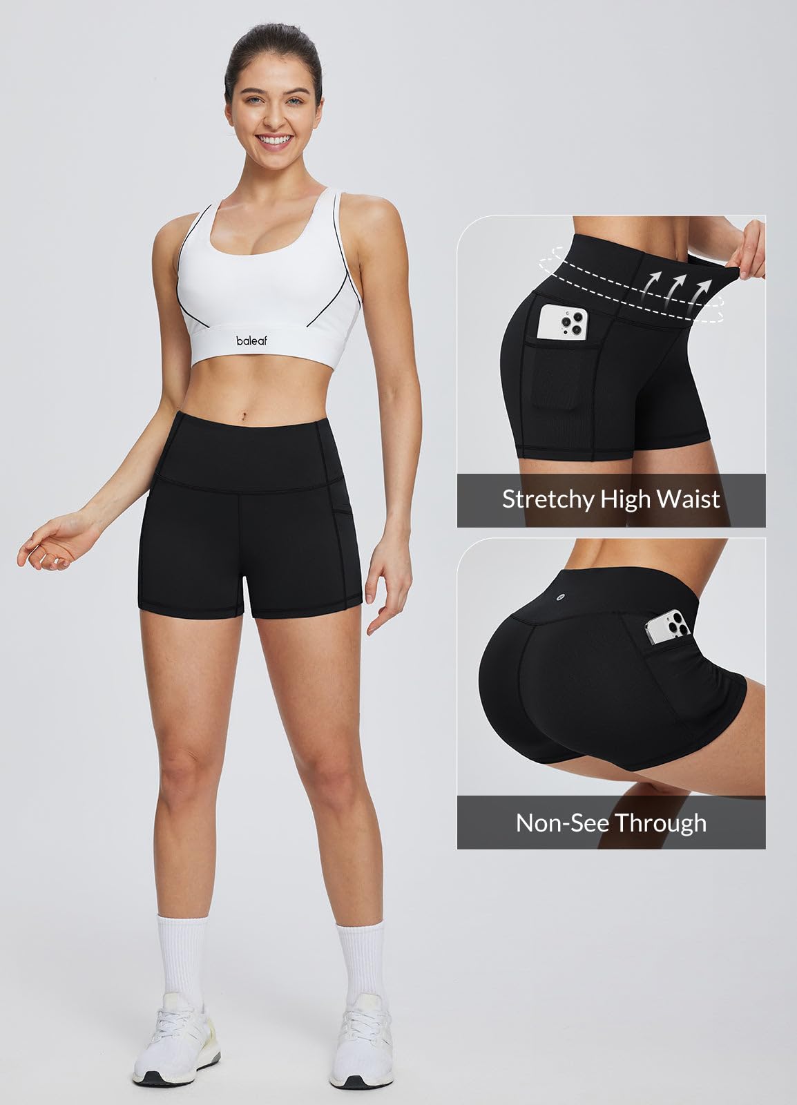 baleaf Biker Shorts Women Yoga Gym Workout Spandex Running Volleyball Tummy Control Compression with Pockets 5" Heather Purple XXXL