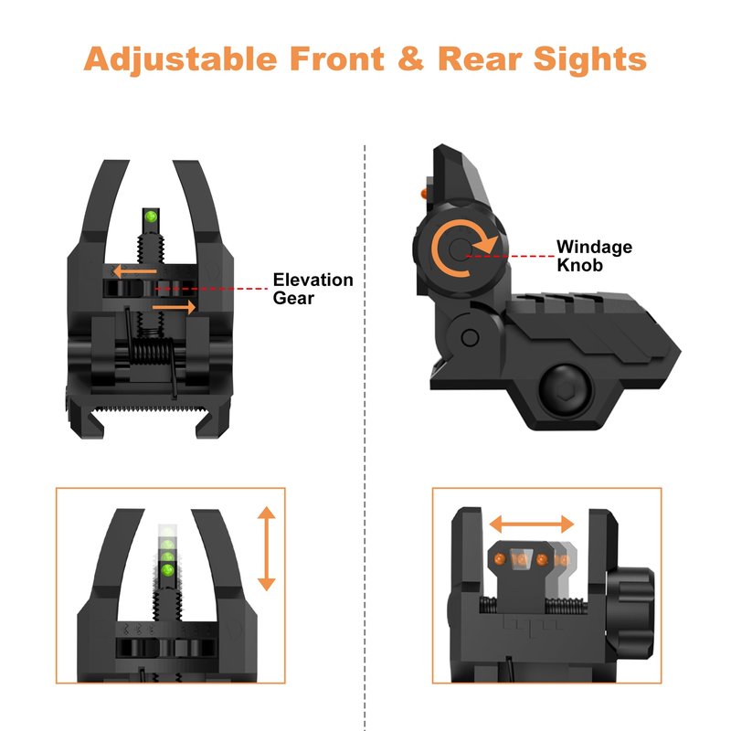 TFFUAM Foldable Fiber Optic Nylon Sights Flip Up Front and Back Sights Fiber Sights Set Back Up Sight Fit for Picatinny and Weaver 20mm Rails (Front Green+Back Red)