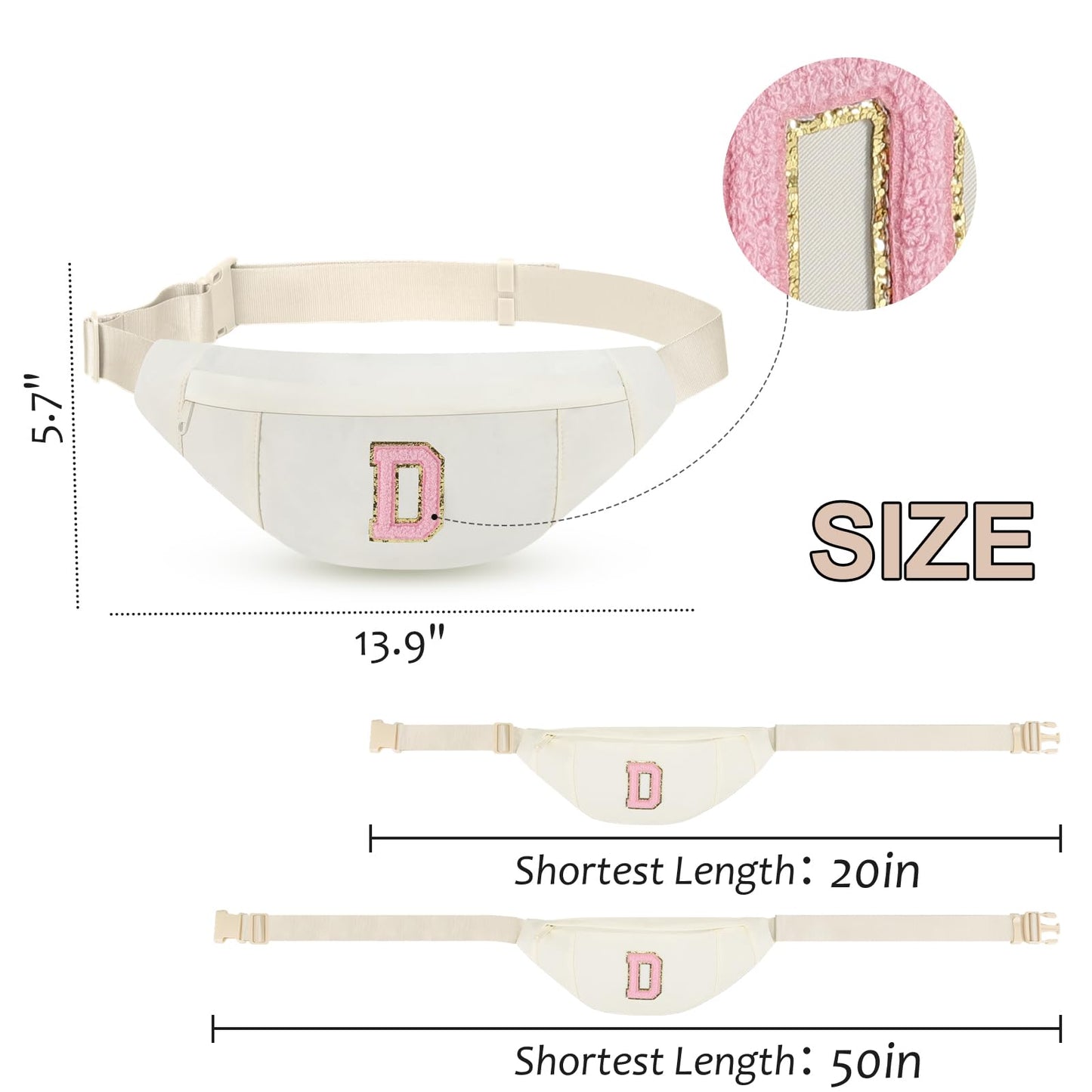 MAXTOP Birthday Gifts for Women Men,Personalized Initial Letter Patch Fanny Pack Crossbody Bag with 3-Zipper Christmas Gift Trendy Stuff for Daughter Sister Her,Beige D