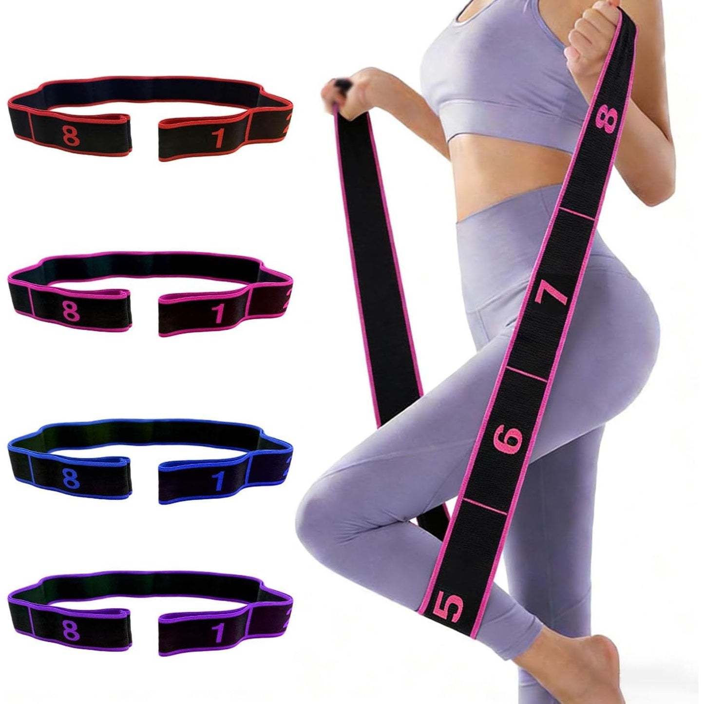 2PCS Fitness Resistance Band for Stretching and Yoga, Number Stretch Resistance Band with Clear Markings, 8-Section Elastic Training Bands for Full Body Stretching Shaping