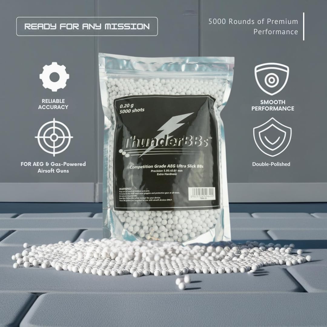 Thunder BBs TBB0.20 Airsoft BBS 0.20G, Competition Grade, White, 5000 Rounds/Bag