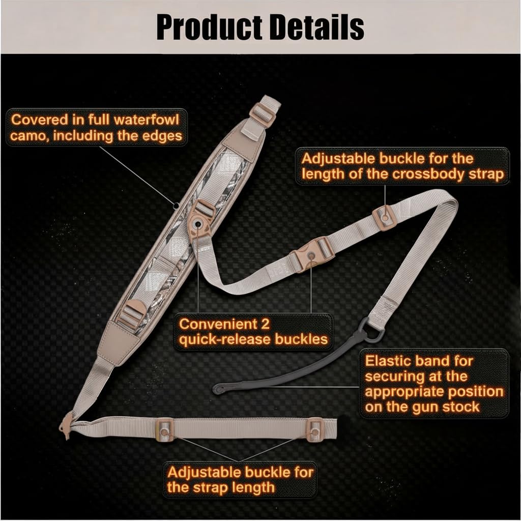 yuyingji Hands-Free Adjustable Rifle Sling with Quick Release Buckle - Heavy Duty High-Density Nylon, Padded Comfort Shoulder Strap, Multi-Mounting Options, Outdoor Hunting Shooting & Tactical Use