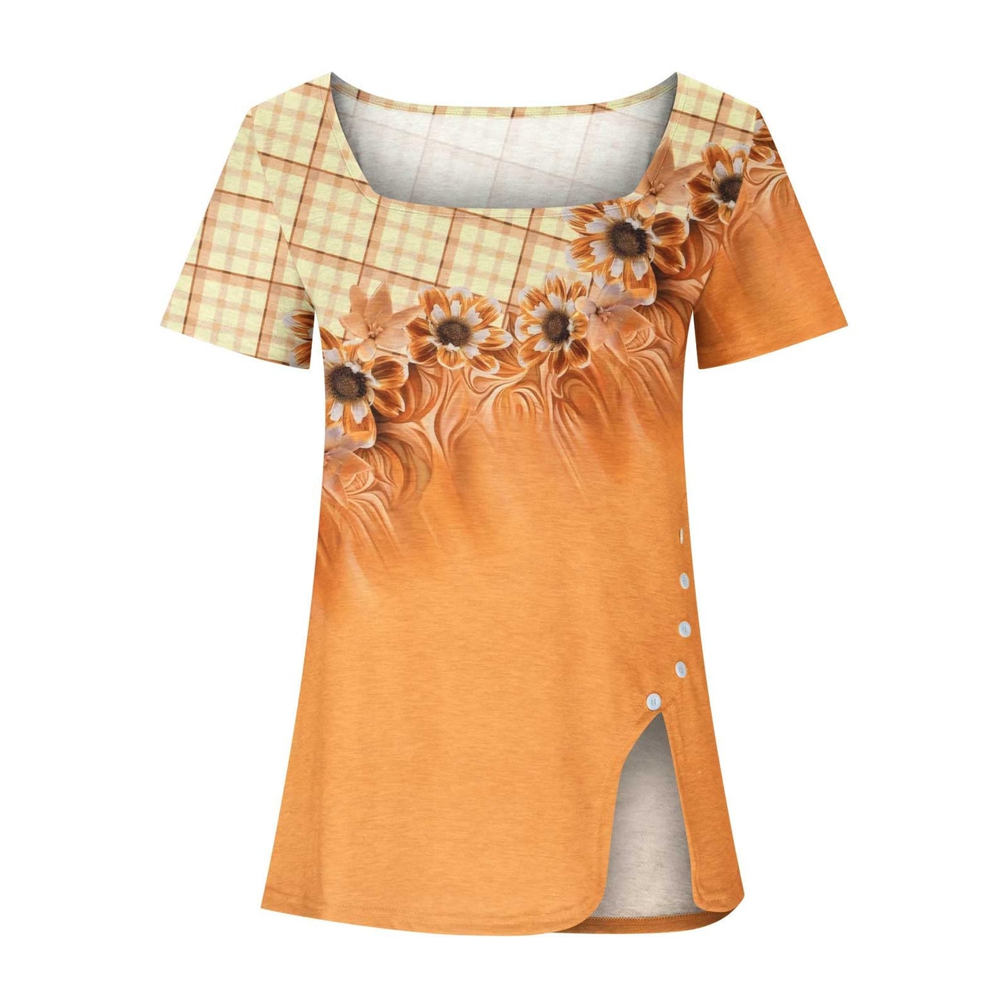 my recent orders placed by me Square Neck Tops for Women Dressy Tunic Tshirt Retro Floral Graphic Tee Summer Fashion Ladies Blouse Short Sleeve Split Shirt Plus Size Aesthetic Cotton Tee Casua