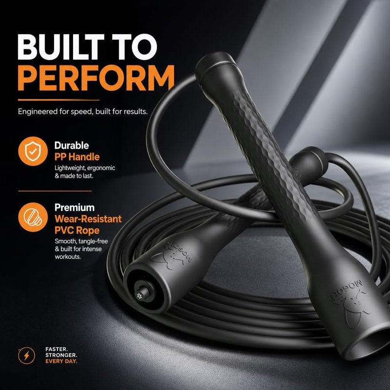 Unbreakable Jump Rope - 10,000-Drop Adjustable Speed Rope with Ergonomic Handles | 5mm PVC for Boxing & HIIT