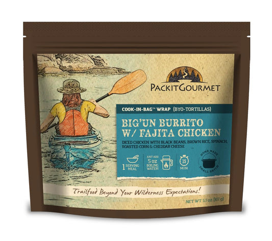 Packit Gourmet Big'un Burrito With Fajita Chicken| Premium Freeze Dried Backpacking & Camping Food | Large Portions | High Protein | Real Meat | Just Add Water Meal |All-Natural Ingredients | Made in USA |Freeze-Dried and Dehydrated Foods