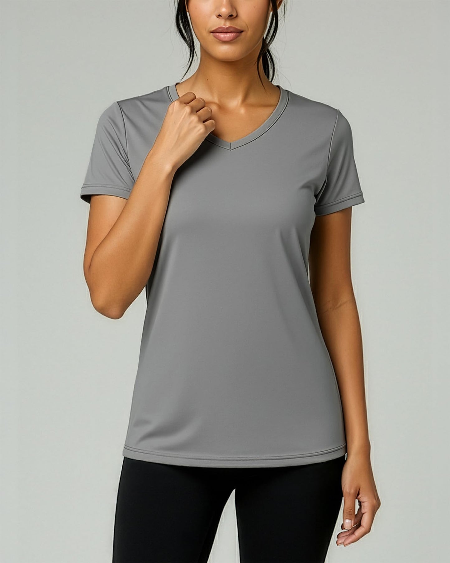 Real Essentials 5 Pack: Women's Dry-Fit Short Sleeve V Neck T Shirt Workout Fitness Yoga Top Tee, Set 10, XL