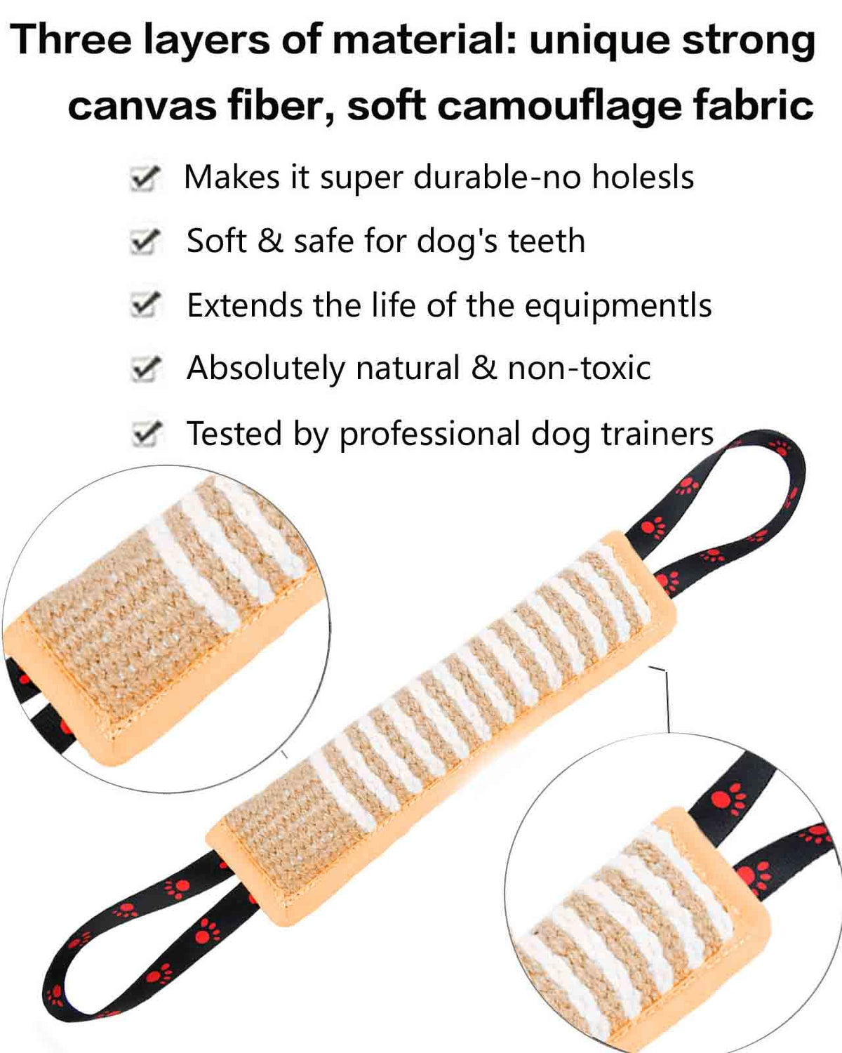 Clysoru Dog Tug Toy Tough Jute Bite Pillow Lasting Training Equipment Puppy to Large Dogs Interactive for Large and Small (Brown Footprint)