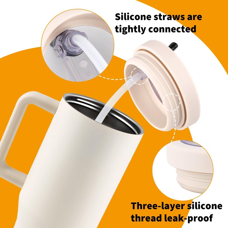 Silicone Flip Straw Lid Replacement Compatible with HydroJug 32 oz Traveler Cup, Compatible with Hydro Flask 32 oz and 40 oz Travel Tumblers. Cream color, Pack of 2.