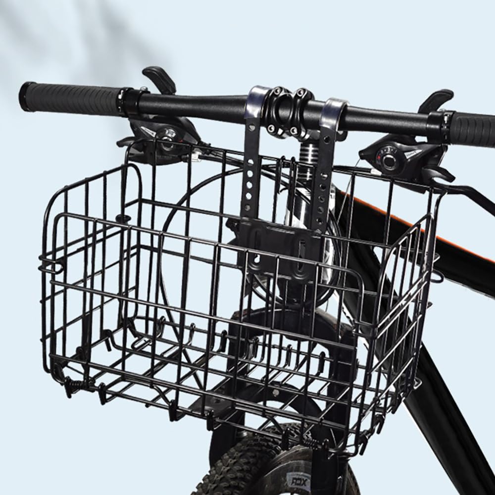 Takelablaze Bike Basket Front/Rear Folding Bike Front Basket Bicycle Wire Basket with Handles Quick Release Design Metal Bike Basket Easy Install to Front Handlebar or Rear Rack