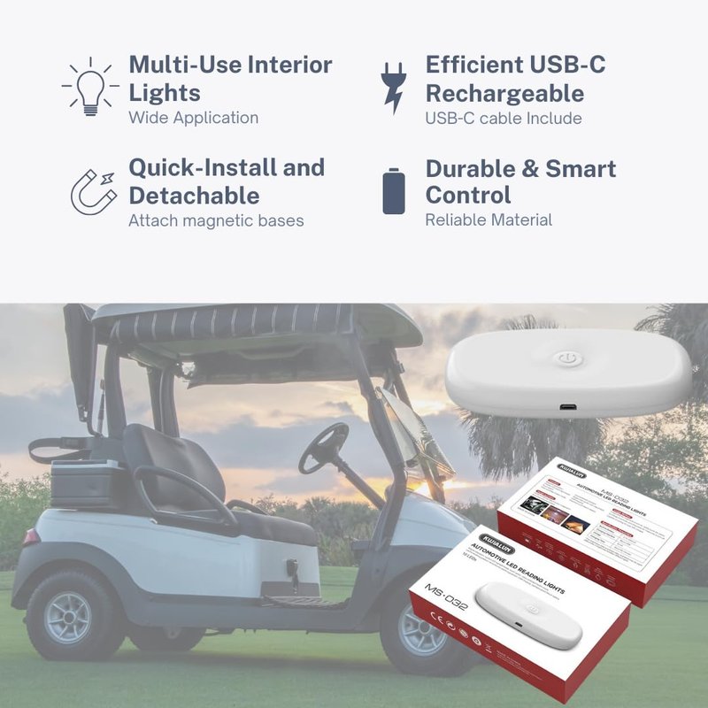 Teckida 2-Pk Golf Cart Dome Lights fits Club Car, Onward, EZGO, Yamaha carts, Can Am Defender, Magnetic USB Rechargeable Wireless Lights Widely Used as Golf Carts Accessories UTV Accessories