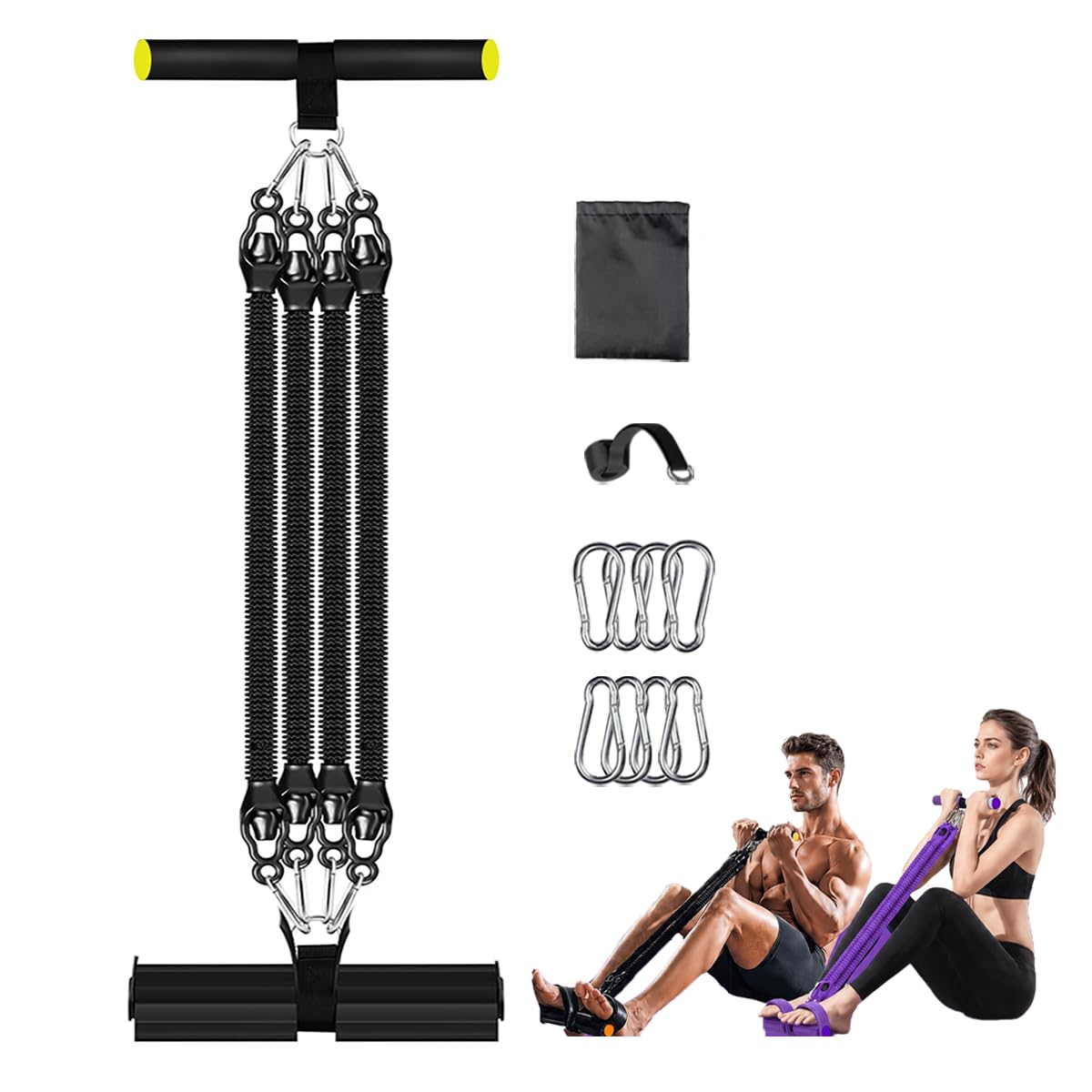 ULAKLU Multifunction Tension Rope Set,Upgraded Smart Stirrup Puller-Adjust Sit Up Bar-Pedal Puller Tensioner Workout Bands Resistance with Abdomen/Waist/Leg/Hips/Chest/Back (4 Ropes)