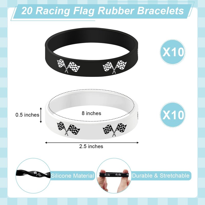 PLUVAVA 40 Pieces Race Car Checkered Sunglasses Flag Wristbands Black White Checker Sunglasses Silicone Flag Bracelets for Racing Theme Checkered Party Favors Summer Pool Beach