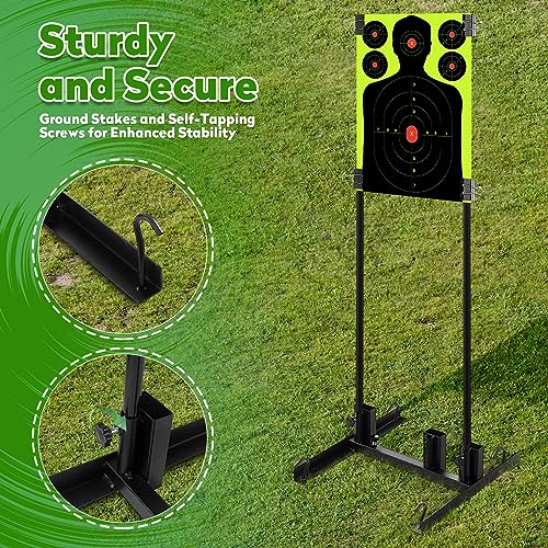 Focusport Adjustable Target Stand Set, Comprehensive Set with 13 x 17 inch Silhouette Splatter Paper Targets, Metal Pole, Two Mounting Options for Shooting Outdoor (1)