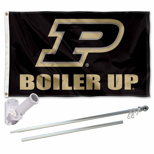 College Flags & Banners Co. Purdue University Boiler Up Flag and Pole Bracket Mount Bundle