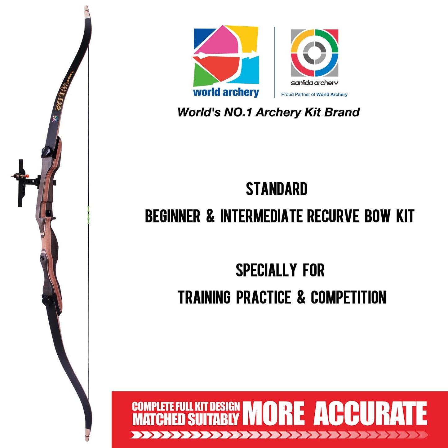 Sanlida Noble Standard Beginner & Intermediate Recurve Bow and Arrows Kit for Adult and Youth, Wooden Takedown Recurve Bow Package for Training, Practice & Competition RH Only (68", 32lbs)