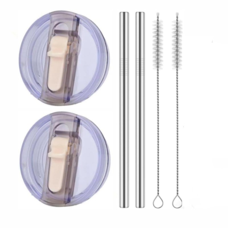 GL-Auking 2Pack 40oz Protour Tumbler Flip Straw Lids, Leak-Proof, Reusable Plastic, With Metal Straw & Cleaner, Fit for Stanley ProTour Cup Accessories