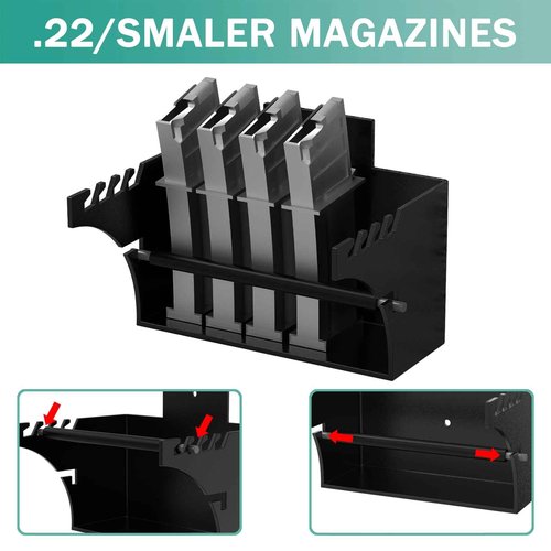 FOROIRON 4 Pack Universal Gun Magazine Storage Wall Mount Rack AR Mag Holder Wall Mount Display Mag Storage for All AR10, AR15, AK47, SKS, M4, Pistol Mags of All Calibers HD94-FW