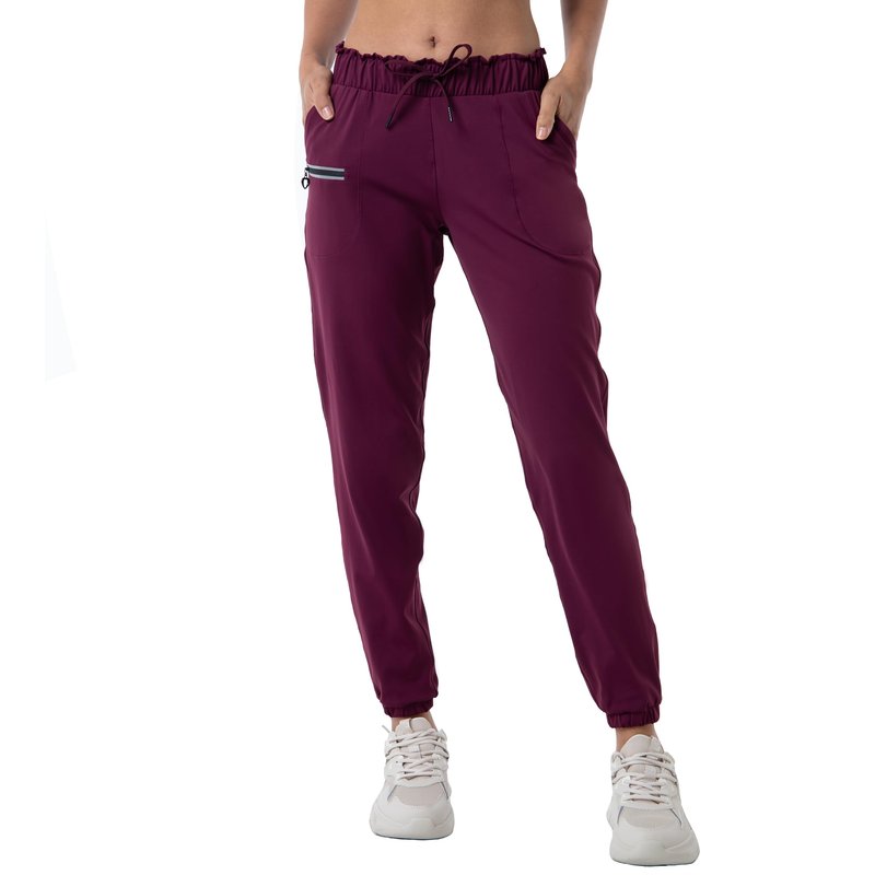 Haowind Joggers for Women with Pockets Elastic Waist Workout Sport Gym Pants Comfy Lounge Yoga Running Pants(Burgundy L)