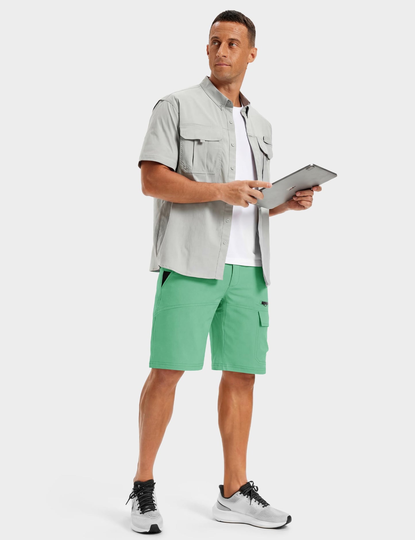 TACVASEN Mens Dress Shorts Golf Outdoor Lightweight Quick Dry Summer Casual Hiking Cargo Shorts with Zipper Pockets Mint Green 38