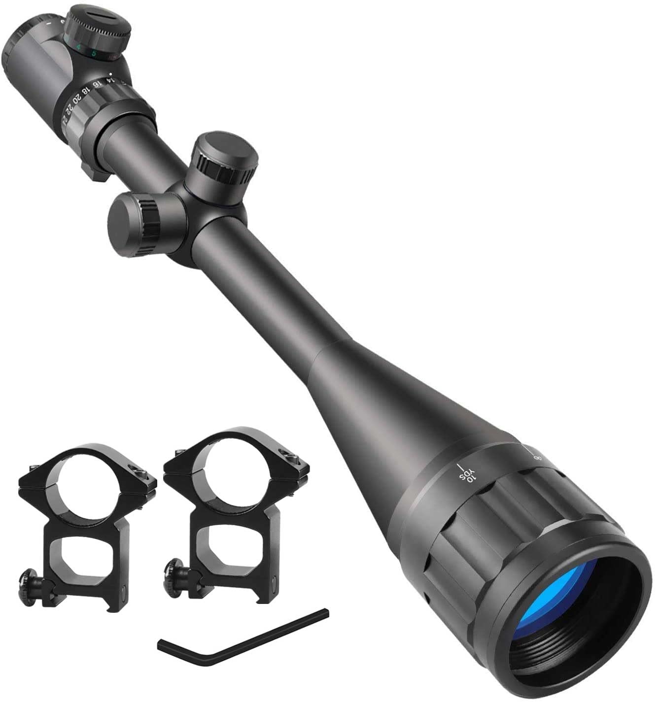 Beileshi 6-24X50 AOEG Optics Hunting Rifle Scope Red & Green Illuminated Crosshair Gun Scope with Flip Up Scope Covers