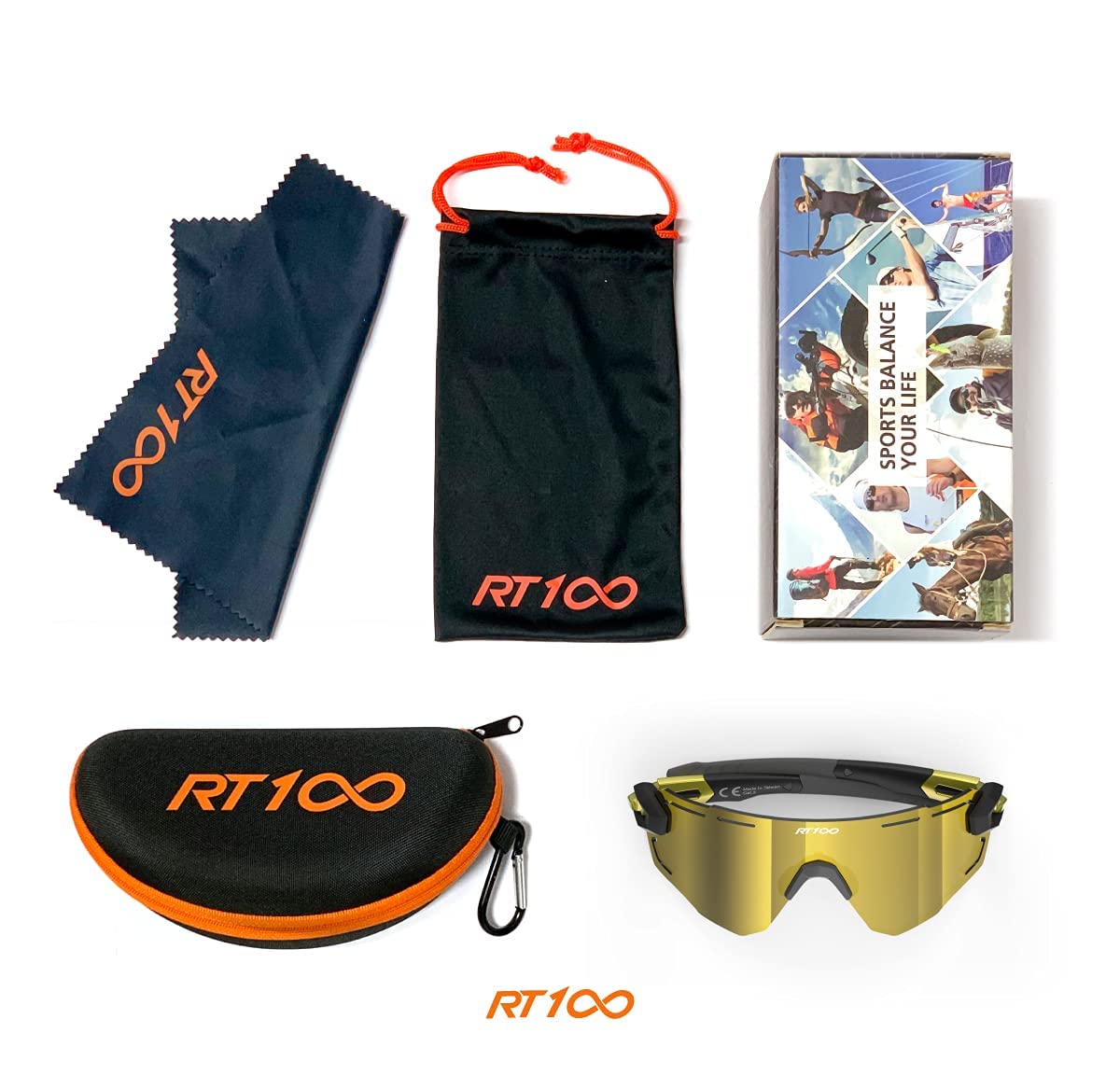 RT100 sport Cycling Sunglasses for Men, frameless wrap around Flexible light weight biking Gold sunglasses Triathlon Tennis