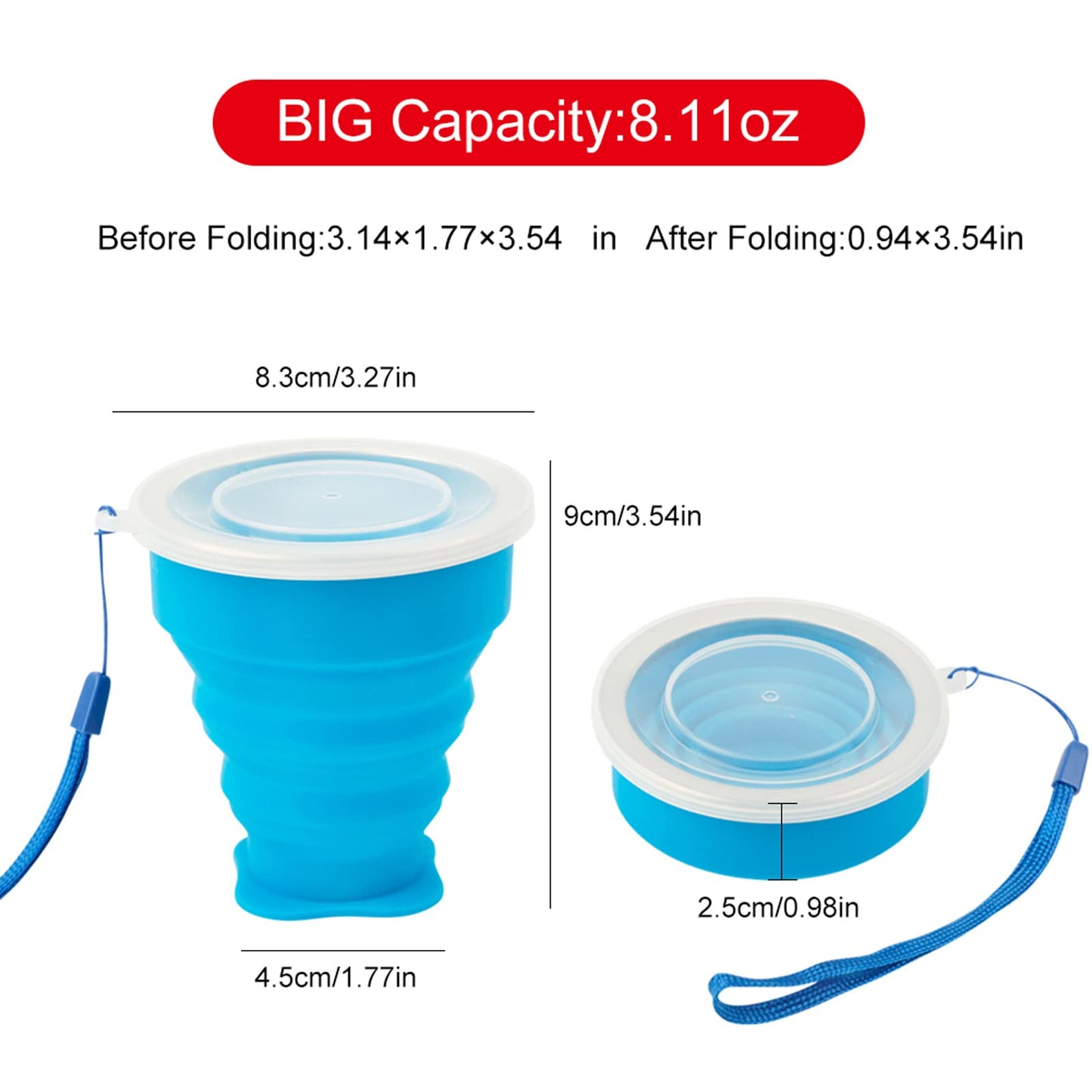 Stouge 3 Pack Collapsible Water Cup Camping Cups Foldable Drinking Cup Travel Cups Silicone Collapsible Cups with Lid Portable Cup for Outdoor Hiking