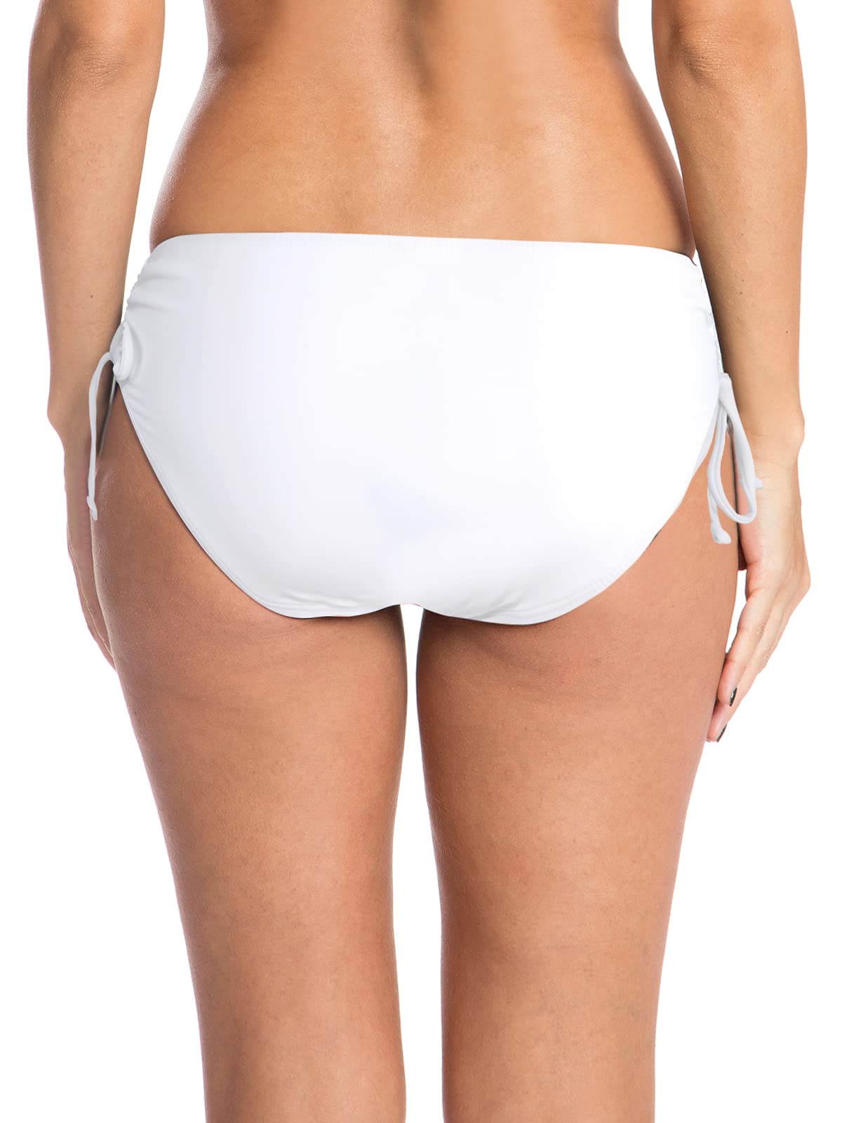 Colloyes Women's Drawstring Bikini Bottoms Full Coverage Low Waisted Swim Bottom White Size Small