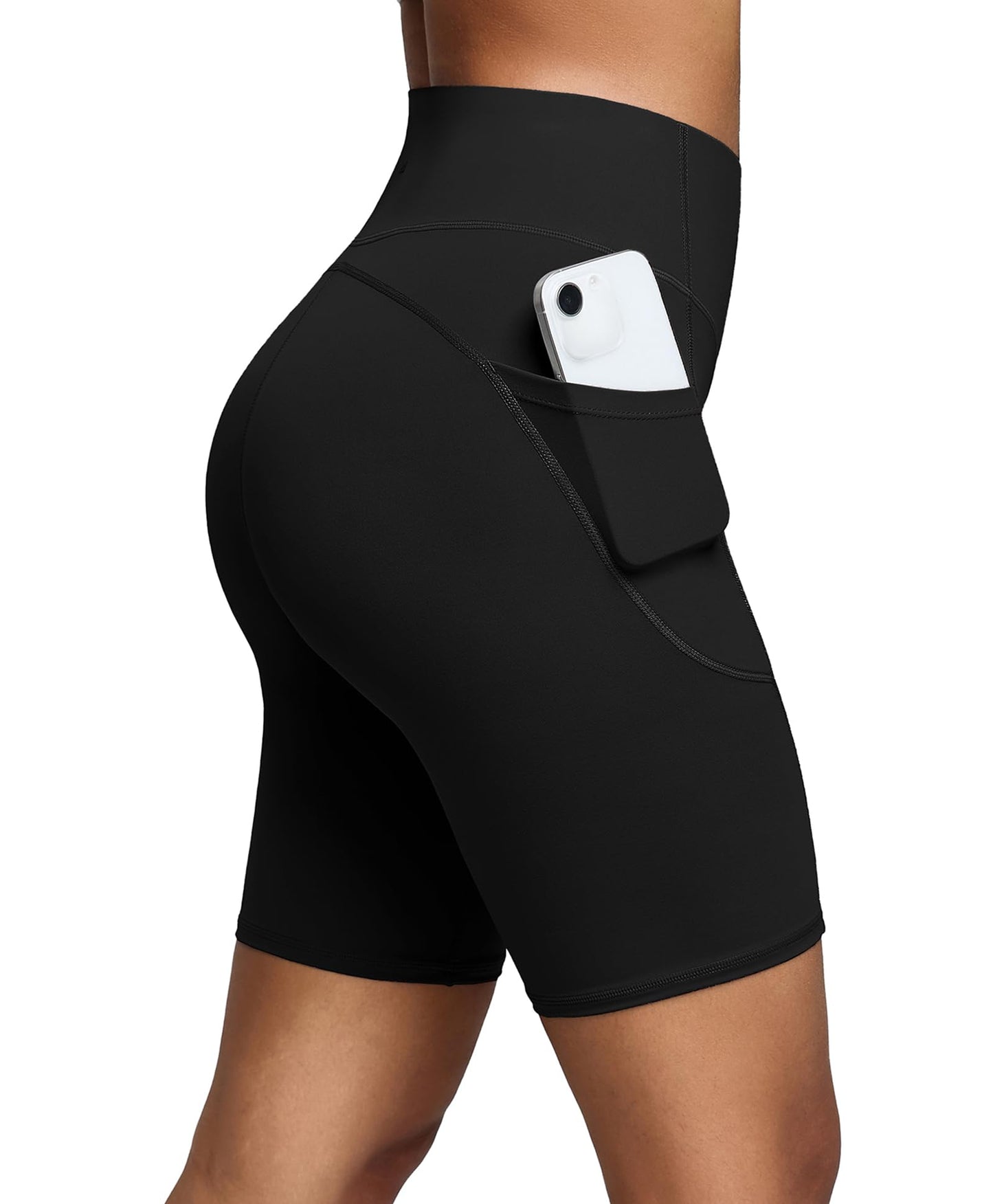 BRXL BrxlZero Biker Shorts Women Pockets 8" No Front Seam High Waisted Compression Workout Tummy Control Running Yoga Black S