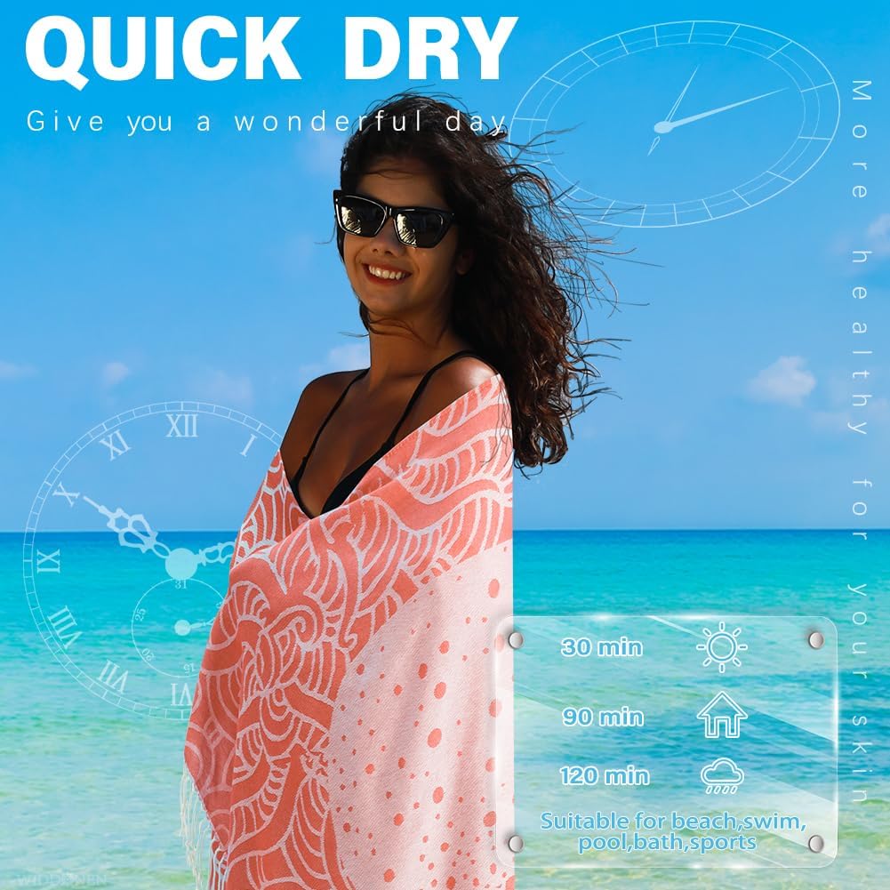 **Extra Large Turkish Beach Towel - Lightweight Quick-Dry Cotton | Sand-Free Bath & Pool Accessory**