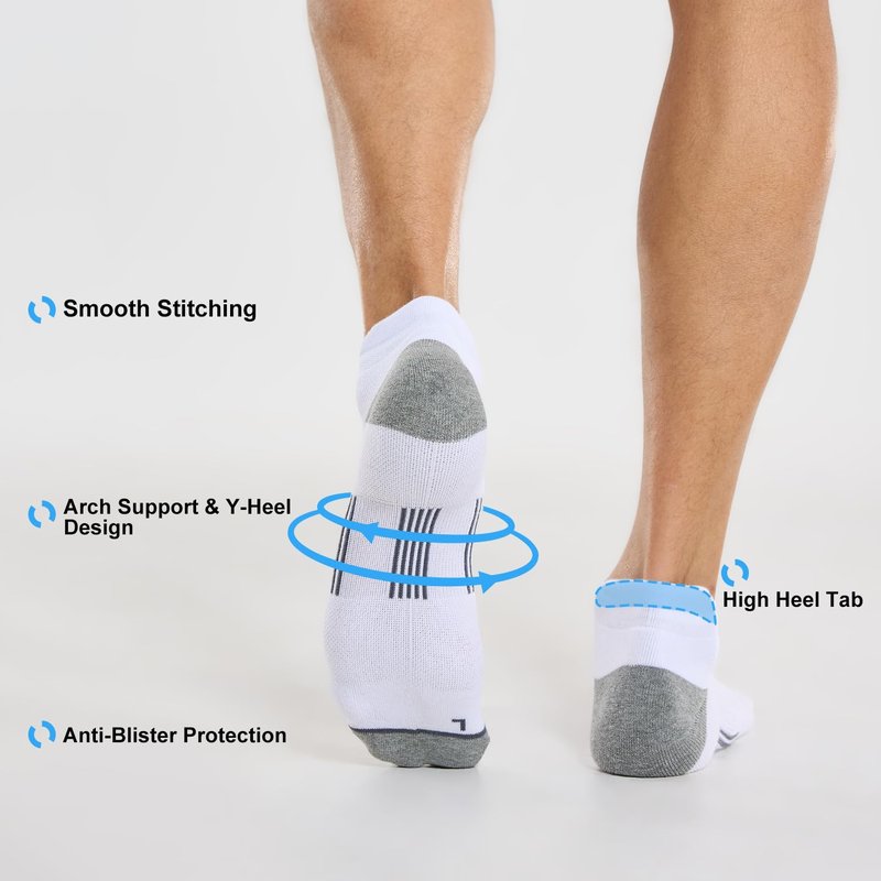 FITRELL 6 Pack Ankle Running Socks for Men and Women Low Cut Cushioned No Show Athletic Sports Compression, Shoe Size 9-12, New White